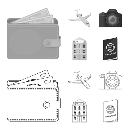 Rest and travel set collection icons in outline, monochrome style vector symbol stock illustration web.のイラスト素材