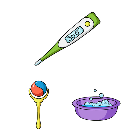 Birth of a baby cartoon icons in set collection for design. Newborn and accessories vector symbol stock web illustration.のイラスト素材