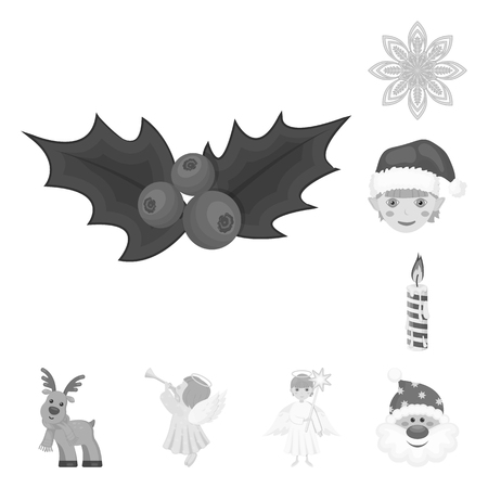 Christmas attributes and accessories monochrome icons in set collection for design. Merry Christmas vector symbol stock web illustration.のイラスト素材