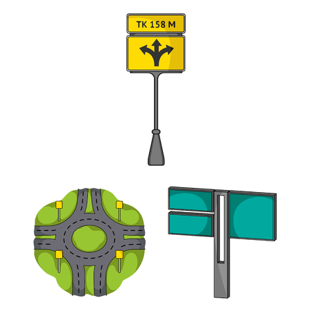Road junctions and signs and other web icon in cartoon style.Pedestrian crossings and signs icons in set collection.のイラスト素材