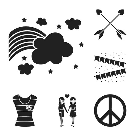 Gay and lesbian black icons in set collection for design.Sexual minority and attributes vector symbol stock  illustration.のイラスト素材