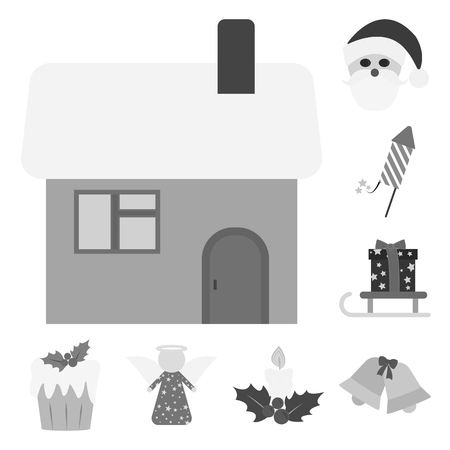 Christmas attributes and accessories monochrome icons in set collection for design. Merry Christmas vector symbol stock web illustration.のイラスト素材