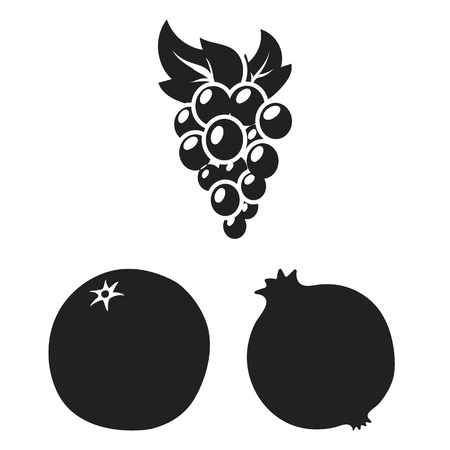 Different fruits black icons in set collection for design. Fruits and vitamins vector symbol stock  illustration.のイラスト素材