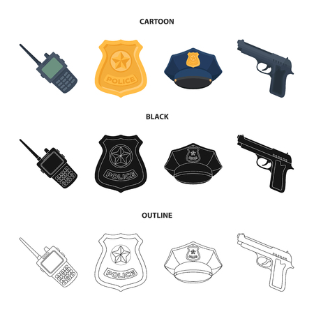 Police set collection icons in cartoon, black and outline styleのイラスト素材