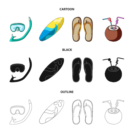 Diving, surfing, cocktail.Summer vacation set collection icons in cartoon,black,outline style vector symbol stock illustration .のイラスト素材
