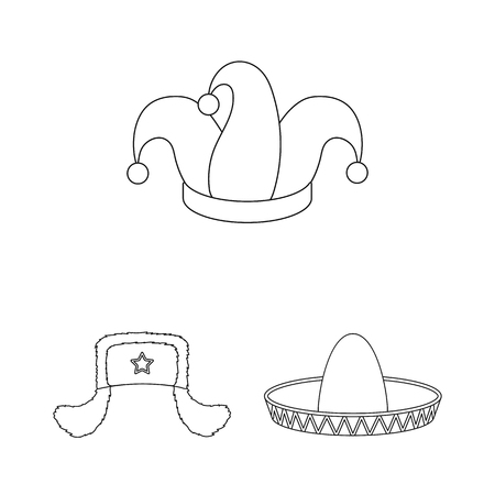 Different kinds of hats outline icons in set collection for design.Headdress vector symbol stock web illustration.のイラスト素材