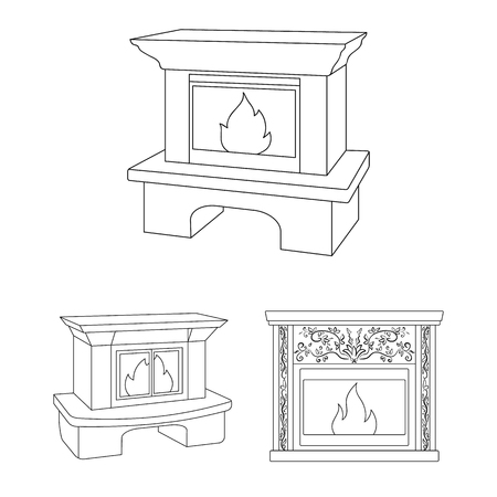 Different kinds of fireplaces outline icons in set collection for design.Fireplaces construction vector symbol stock web illustration.のイラスト素材