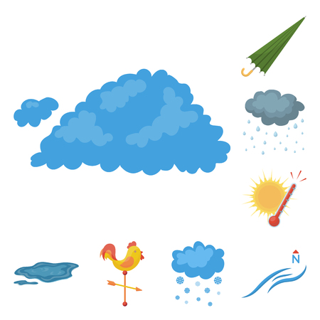 Different weather cartoon icons in set collection for design.Signs and characteristics of the weather vector symbol stock web illustration.のイラスト素材