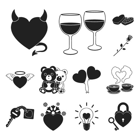 Romantic relationship black icons in set collection for design. Love and friendship vector symbol stock web illustration.のイラスト素材
