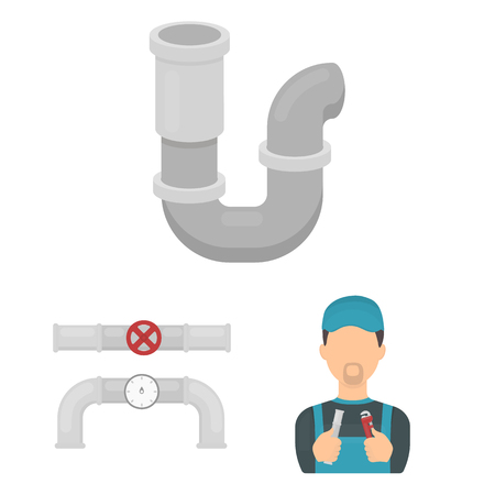 Plumbing, fitting cartoon icons in set collection for design. Equipment and tools vector symbol stock  illustration.のイラスト素材