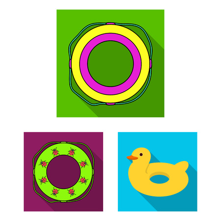 Multicolored swimming circle flat icons in set collection for design. Different lifebuoysvector symbol stock  illustration.のイラスト素材