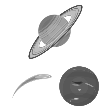 Planets of the solar system monochrome icons in set collection for design. Cosmos and astronomy vector symbol stock web illustration.のイラスト素材