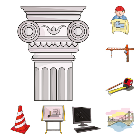 Architecture and construction cartoon icons in set collection for design. Architect and equipment vector symbol stock web illustration.のイラスト素材