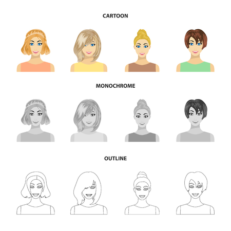 Types Of Female Hairstyles Cartoon Outline Icons In Set Collection