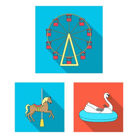 Amusement park flat icons in set collection for design. Equipment and attractions vector symbol stock web illustration.のイラスト素材