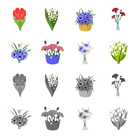 A bouquet of fresh flowers cartoon,monochrome icons in set collection for design. Various bouquets vector symbol stock web illustration.のイラスト素材