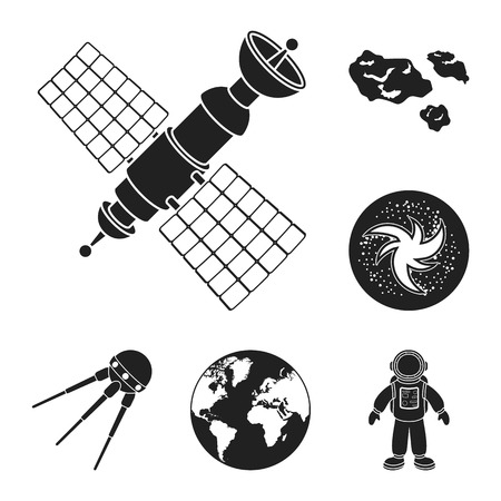 Space technology black icons in set collection for design.Spacecraft and equipment vector symbol stock  illustration.のイラスト素材