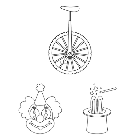Circus and attributes outline icons in set collection for design. Circus Art vector symbol stock web illustration.のイラスト素材