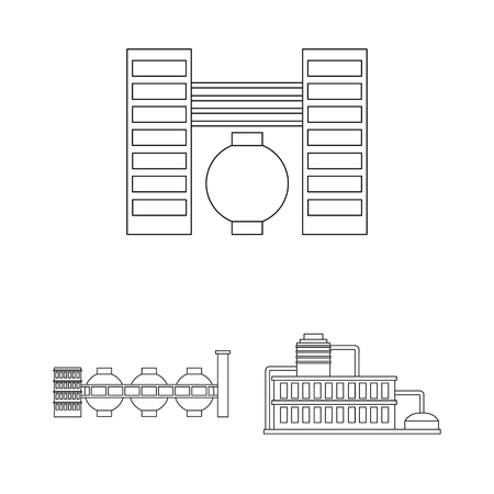 Factory and facilities outline icons in set collection for design. Factory and equipment vector symbol stock web illustration.のイラスト素材