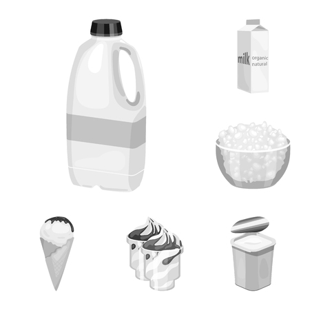 Milk product monochrome icons in set collection for design.Milk and food vector symbol stock  illustration.のイラスト素材