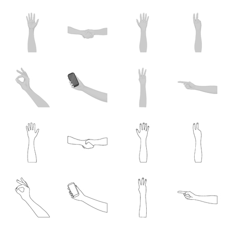 Sign Language outline,monochrome icons in set collection for design.Emotional part of communication vector symbol stock  illustration.のイラスト素材