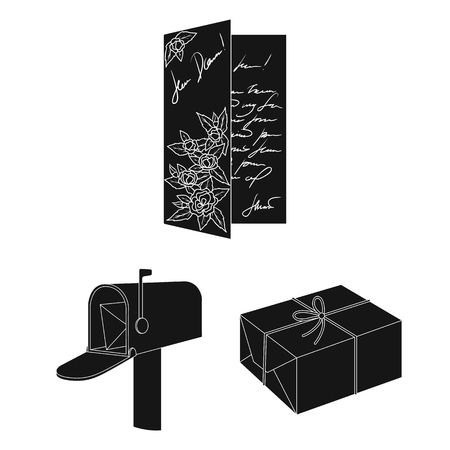 Mail and postman black icons in set collection for design. Mail and equipment vector symbol stock web illustration.のイラスト素材