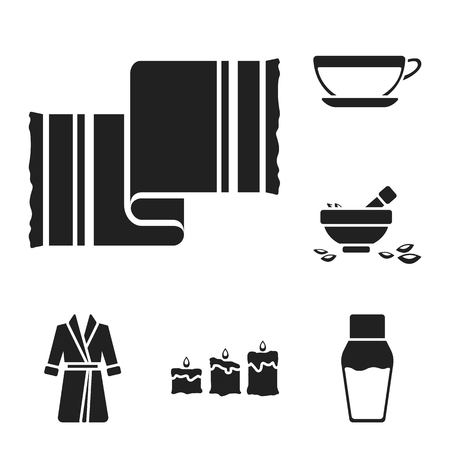 Spa salon and equipment black icons in set collection for design. Relaxation and rest vector symbol stock web illustration.のイラスト素材