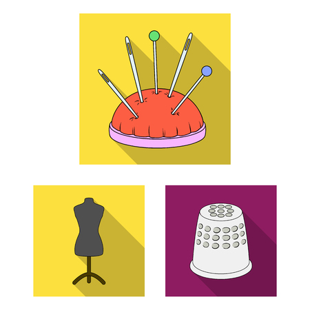 Sewing, atelier flat icons in set collection for design. Tool kit vector symbol stock web illustration.のイラスト素材