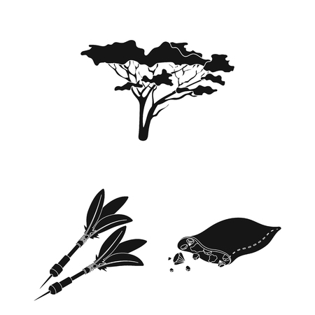 African Safari black icons in set collection for design. Trophies and equipment for Safari vector symbol stock web illustration.のイラスト素材