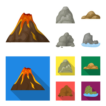 Boulders, a rounded mountain, rocks in the sea. Different mountains set collection icons in cartoon,flat style vector symbol stock illustration web.のイラスト素材