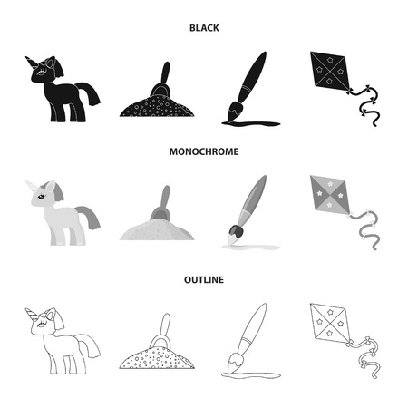 Children toy black,monochrome,outline icons in set collection for design. Game and bauble vector symbol stock web illustration.のイラスト素材