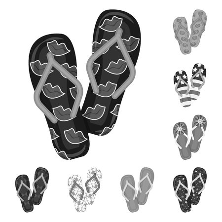 Flip-flops monochrome icons in set collection for design. Beach shoes vector symbol stock  illustration.のイラスト素材