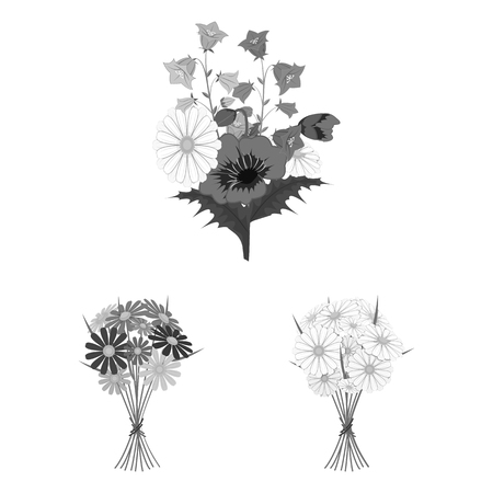 A bouquet of fresh flowers monochrome icons in set collection for design. Various bouquets vector symbol stock web illustration.のイラスト素材
