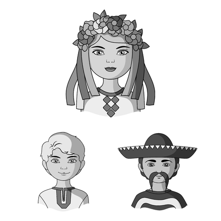 The human race monochrome icons in set collection for design. People and nationality vector symbol stock web illustration.のイラスト素材