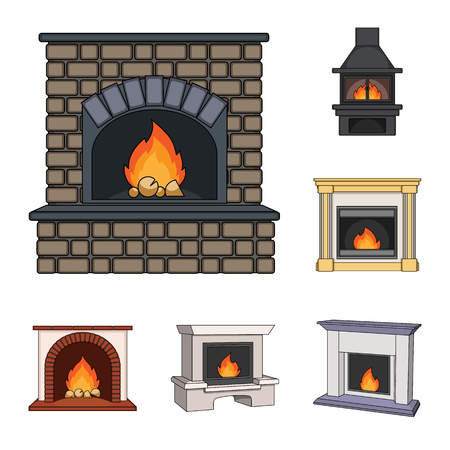 Different Kinds Of Fireplaces Cartoon Icons In Set Collection For Design Fireplaces Construction Vector Symbol Stock Illustration Royalty Free Vector Graphics