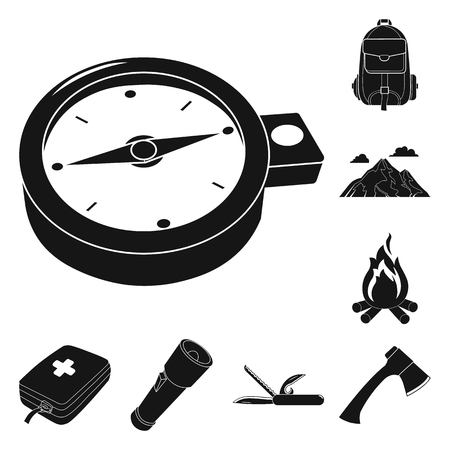 Rest in the camping black icons in set collection for design. Camping and equipment vector symbol stock  illustration.のイラスト素材