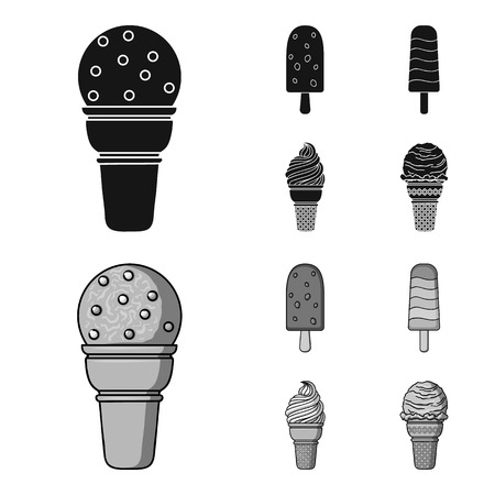 Ice cream on a stick, in a waffle cone and other species. Ice cream set collection icons in black,monochrom style vector symbol stock illustration web.のイラスト素材