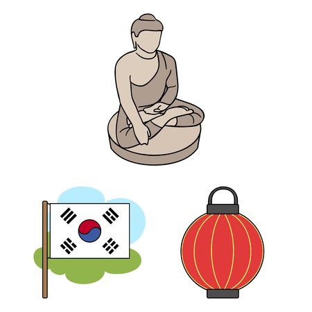 Country South Korea cartoon icons in set collection for design.Travel and attraction vector symbol stock web illustration.のイラスト素材