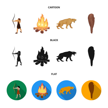Man, hunter, onion, bonfire .Stone age set collection icons in cartoon,black,flat style vector symbol stock illustration web.のイラスト素材