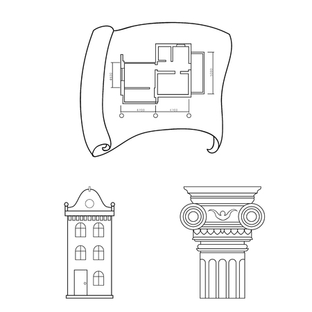 Architecture and construction outline icons in set collection for design. Architect and equipment vector symbol stock web illustration.のイラスト素材
