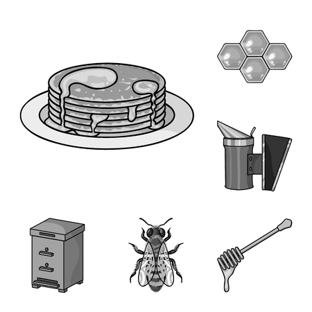 Apiary and beekeeping monochrome icons in set collection for design.Equipment and production of honey vector symbol stock  illustration.のイラスト素材