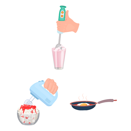 Cooking food cartoon icons in set collection for design. Kitchen, equipment and tools vector symbol stock web illustration.のイラスト素材