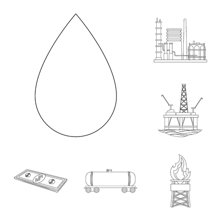 Oil industry outline icons in set collection for design. Equipment and oil production vector symbol stock web illustration.のイラスト素材