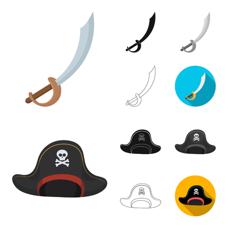 Pirate, sea robber cartoon,black,flat,monochrome,outline icons in set collection for design. Treasures, attributes vector symbol stock  illustration.のイラスト素材