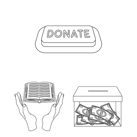 Charity and donation outline icons in set collection for design. Material aid vector symbol stock web illustration.のイラスト素材