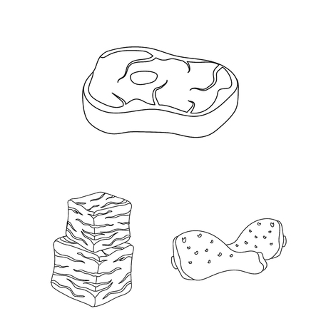 Different meat outline icons in set collection for design. Meat product vector symbol stock web illustration.のイラスト素材