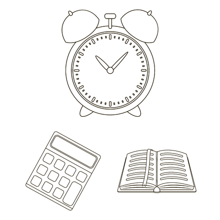 School and education outline icons in set collection for design.College, equipment and accessories vector symbol stock web illustration.のイラスト素材