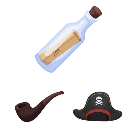 Pirate, sea robber cartoon icons in set collection for design. Treasures, attributes vector symbol stock  illustration.のイラスト素材