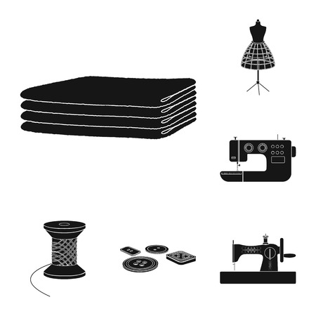 Atelier and equipment black icons in set collection for design. Sewing of outer clothing vector symbol stock  illustration.のイラスト素材
