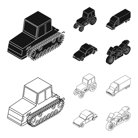 Tractor, caterpillar tractor, truck, car. Transport set collection icons in black,outline style vector symbol stock illustration .のイラスト素材